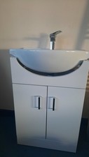 Modern White Bathroom Sink Cupboard Cabinet Shelf Silver Handles Tap Basin DIY