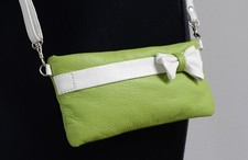 CONVERTIBLE , LIME GREEN & WHITE LEATHER CROSSBODY / CLUTCH / WRISTLET , Small