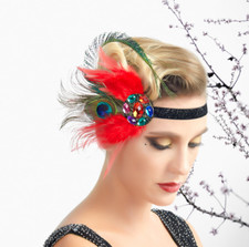 1920s Headband Beaded Red