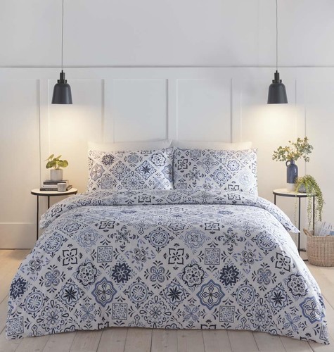 Duvet set blue moroccan tile - blue,