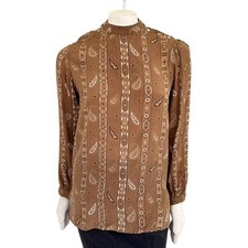 Vintage FENN WRIGHT & MANSON 100% Silk High Neck Relaxed Retro Blouse WOMEN'S 2
