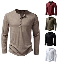Men's T Shirts Long Sleeve T-shirt Mens Henley Neck Casual Daily Wear Basic Tops