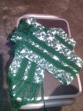 Green and White Patterned Scarf 100% Acrylic