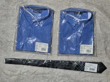 Set Stagecoach Bus Mens x2 Short Sleeve Shirts 17.5 XXL Blue & Standard Tie 