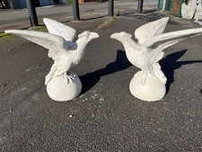 Stone Eagle pair deco Figures semi sphere gate piers white Eagle finial toppers