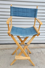 Bar Height Wood Director's Chair - Blue Padded Canvas