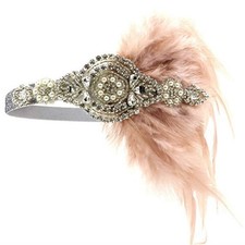 Bridal Great Gatsby 20s Flapper Headpiece Gangster 1920s Headband Black Feather