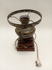 Vintage Electric Converted Oil Lamp with Wooden Base - Ornate Design 14x10"