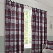 Tartan Brushed Faux Wool Tape Top Pair Of Curtains With Bold Checked Design