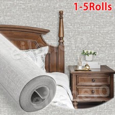 1-5Rolls Plain Grey Wallpaper Linen Effect Textured Non-woven Fabric Wall Paper'