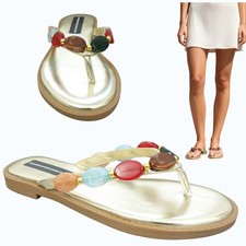womens gold flip flops flat