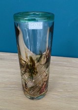 Vintage Gozo Glass (Malta) Hand Blown Cylinder Vase 17cm. Abstract. Signed. MINT