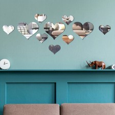 Art 3D Heart Shape Mirror Wall Stickers Removable Decal Mural Home Room Decor