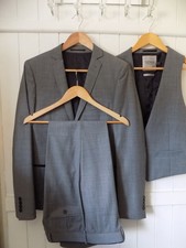 mens TOPMAN GREY WOOLBLEND 3 PEICE SUIT SIZE 38"R CHEST 34" WAIST 33" LEG