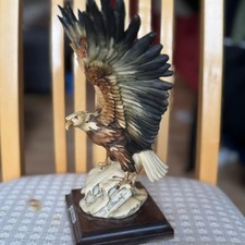 VTG 1970s G. Armani Capodimonte Signed Eagle Landing OnRock Statue WoodBase mint