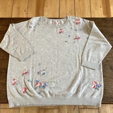 CATH KIDSTON WOMEN'S COTTON FLORAL GREY 3/4 SLEEVE  SWEATSHIRT JUMPER  S ~ NEW