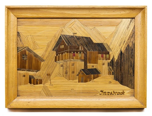 Vintage straw marquetry framed