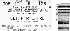 CONCERT TICKET - Cliff Richard @ Wembley Arena London 23rd November 1994