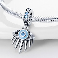 Hamsa Evil Eye Protection Luck Dangle Blue Charm Genuine Sterling Silver 925