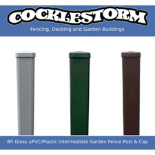 8ft Gloss uPVC/Plastic Intermediate Garden Fence Post & Cap -3 Colours
