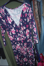 M&Co Ladies Blueberry Mix 3/4 Sleeve Dress with Stretch Size 14