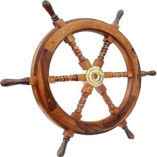 VINTAGE BOAT SHIPS 24'' STEERING NAUTICAL PIRATE WOODEN WALL WHEEL DECOR
