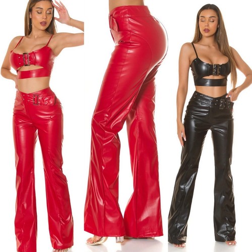 Sexy faux leather flared pants - sexy,
