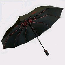 Windproof Umbrella Ultra Strong Automatic Anti UV Black Red by HideWise London