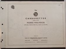 BMC Original SU Carburetter Parts List For Morris Mini-Minor Type HS2 AUC912/976