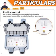UK IP66 Outdoor Socket Weatherproof Storm RCD Socket Double Switched 13 A 2 Gang