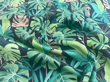 Cotton Fabric - Green Tropical Palm Leaf on Navy Blue - Craft Fabric Material