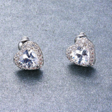 Heart Cut Lab-Created Moissanite Halo Heart Shape Stud Earrings 14k Gold Plated
