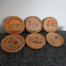 VINTAGE Wooden Drinks Coasters x 6 Bar Cartoon Scenes 1950s/1960s Retro Kitsch