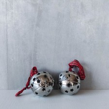 Pair of vintage 1990s punched star silver metal chrome hanging ball pomanders