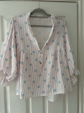 Made In Italy Pillow Cotton Artist Smock Daisy Stripe Pink Blue One Size Unworn