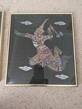 Original Thai silk painting framed in gold coloured frame