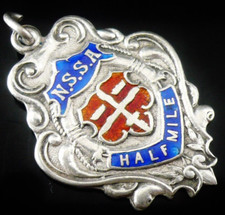 Sterling Silver Enamel Pocket Watch Fob Medal, Half Mile 1921 N.S.S.A