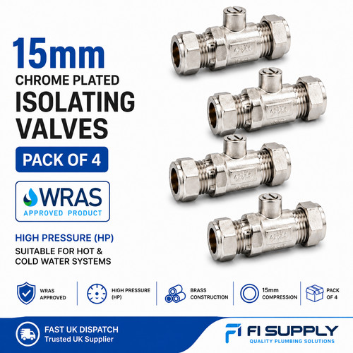 Isolating valve 15mm - 15mm, chrome
