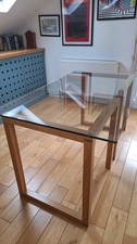Habitat large Kusa desk with glass top and oak trestle legs 180cm x 80cm x 75cm