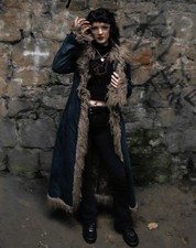 Miss Sixty Vintage Denim Long Coat Zip Button Up Duffle, Size 8-10 Genuine