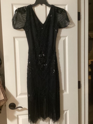 Black beaded flapper - beaded,