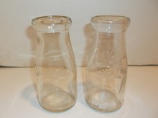 VINTAGE 1/2 pint MILK BOTTLES 1950's Mid Century - Set of 2