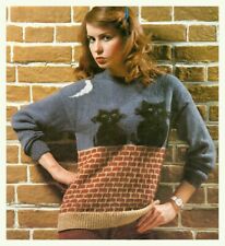 Ladies 90's Witchy Cat Halloween DK Sweater Vintage Knitting Pattern Reprint
