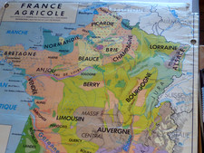 Vintage Double sided French Map School Poster AGRICULTURE & CLIMATE LARGE