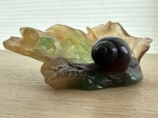 DAUM Pate De Verre Fig Leaf With 2 Snails France