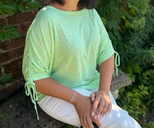LADIES QED LONDON GREEN RUCHED SLEEVE TOP SIZE M/L UK 16 - 18 (REF 751)