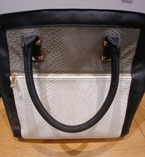 Ladies, Matalan Handbag, Snake Skin Pattern, Black / Grey / Cream 
