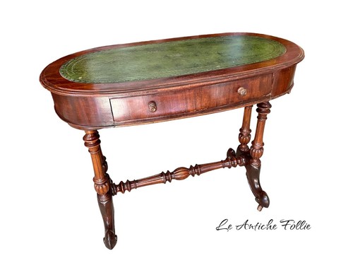 Oval wooden desk - desk,