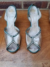Rayne vintage turquoise satin stiletto shoes rockabilly 1950's