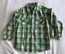 Vertbaudet Boys Age 3-4 Shirt Long Sleeve Checked Grey Green Summer Holiday Sun